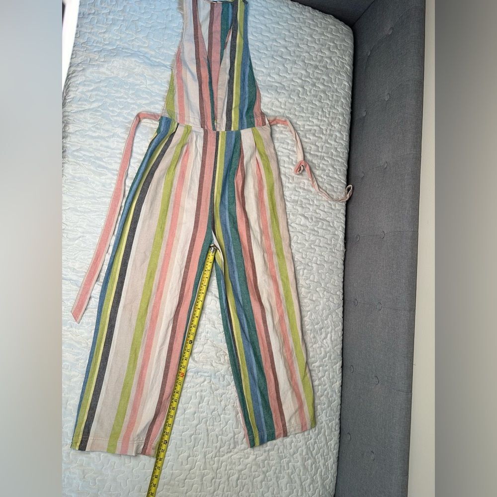 Free People My Kind Of Woman Garden Striped Jumpsuit Wide-Leg Cropped Overalls 0 - Picture 9 of 13